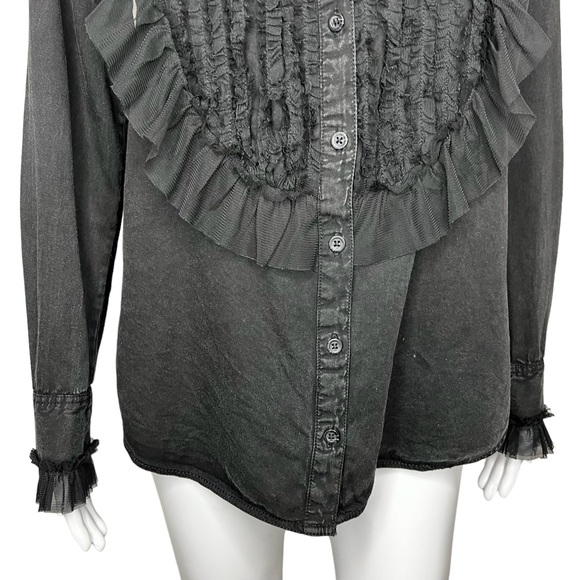 Pilcro Tulle Faded Black Collar Button Up Small - Picture 3 of 8